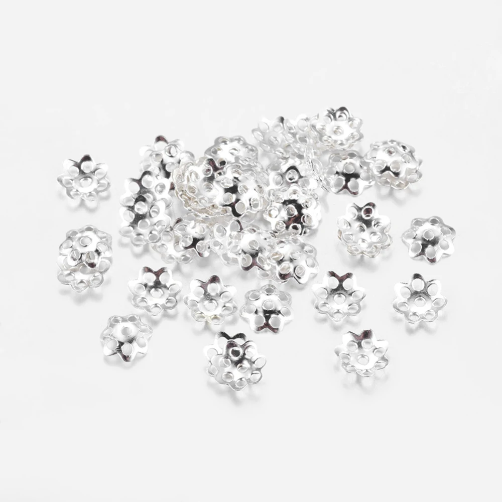 

20 g Iron Bead Caps Flower Cadmium Free & Lead Free Multi-Petal Silver Color Plated 6x1mm Hole: 1mm about 1000pcs/20g