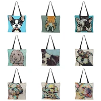 funny cute dogs print linen tote bags for women summer reusable shoper bag harajuku casual eco shoulder bag sac de luxe femme