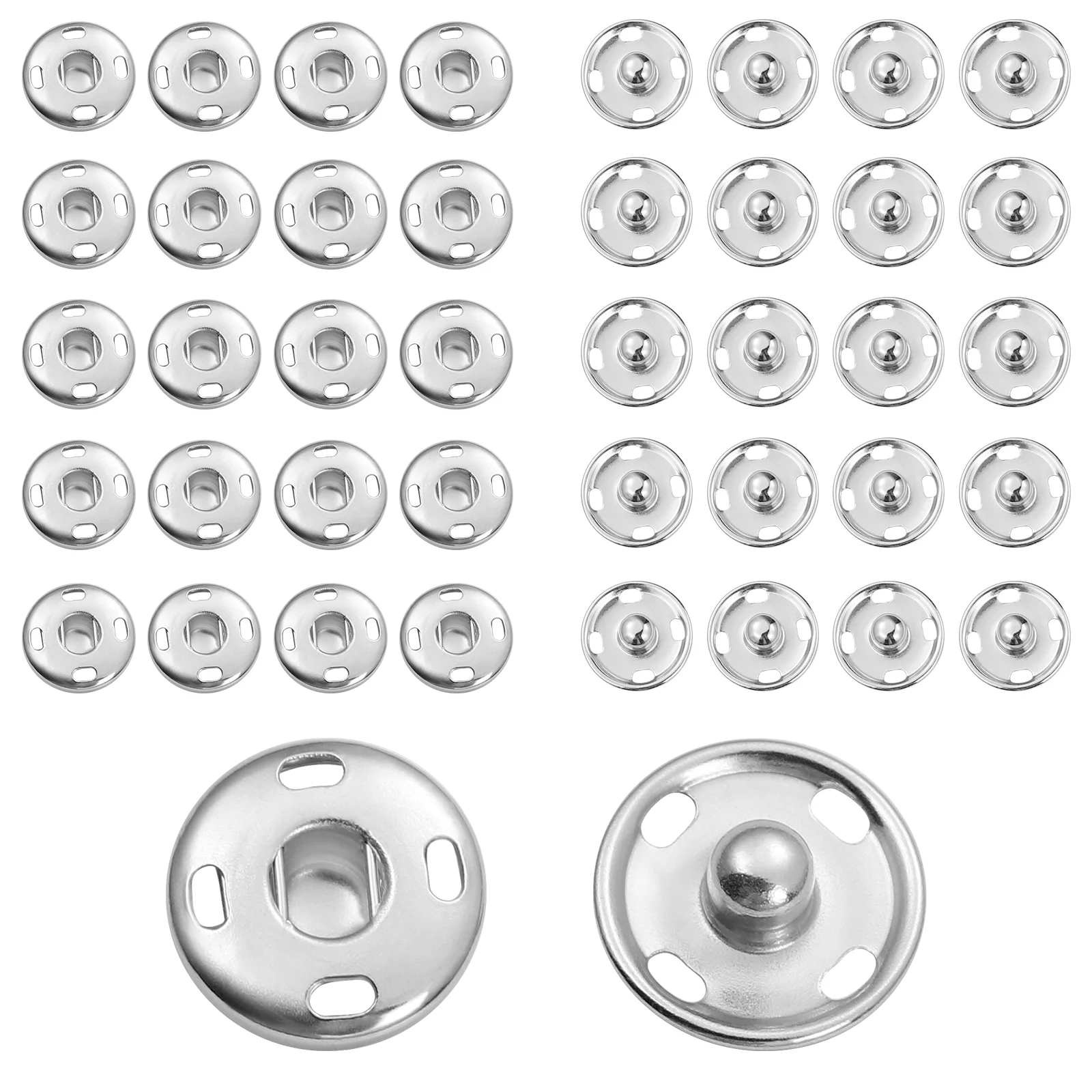 

50 Sets Sew- on Snap Buttons, Press Button, Rustproof Metal Snap Fastener Buttons for Sewing Clothing, ( 15mm/ 06in- Silver )