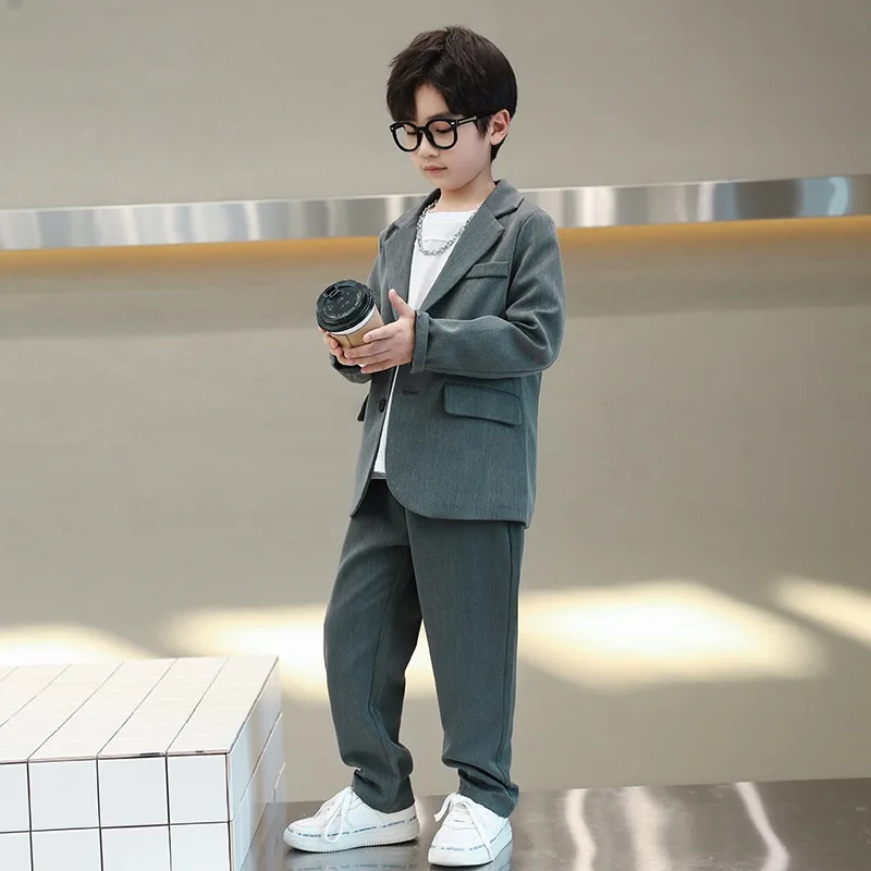 Костюмы для мальчиков на весну-осень, повседневный блейзер с длинными рукавами, куртка брюки, 2 предмета, школьная форма, комплект детской одежды для подростков, детская одежда