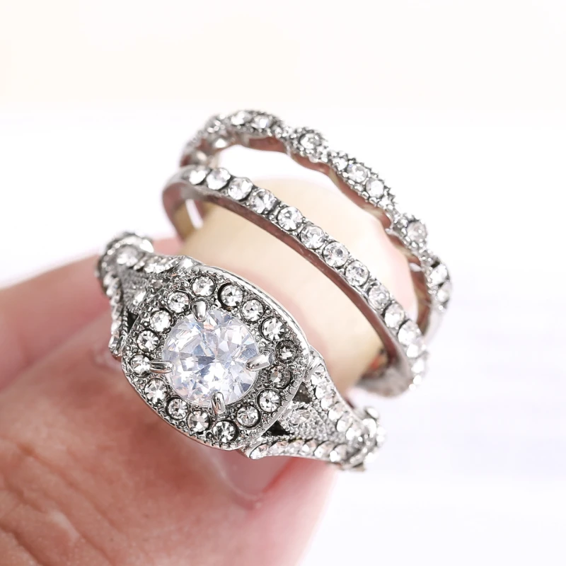 

3pcs Luxury Women Jewelry White Zircon Bridal Rings for Wedding Engagement Party Set Gifts
