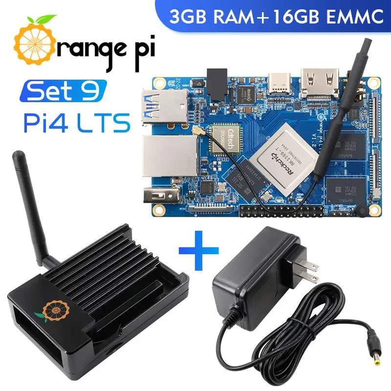 

Новый оранжевый Pi 4 LTS 3G16G + металлический корпус (антенна) + источник питания постоянного тока 5 в 4 а, стандартный мини-ПК, планшетный компьютер, запуск