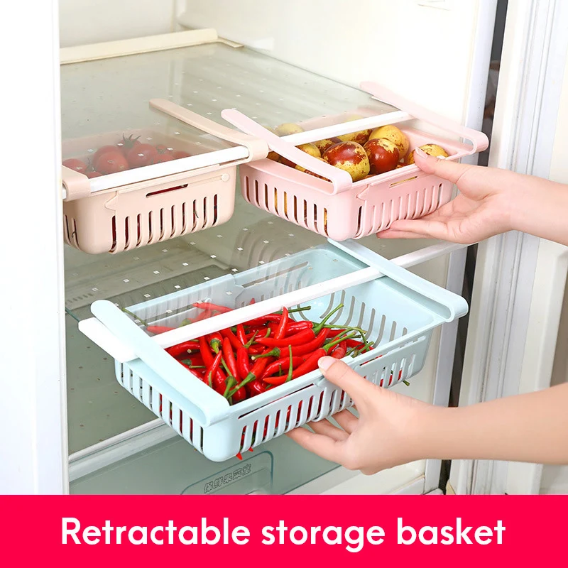 

Retractable Fridge Organizer Storage Box Refrigerator Drawer fresh-keeping Storage Container Shelf Fruit Egg Food Storage Box