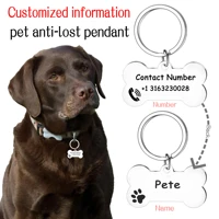 custom pet anti lost information card keychain phone name bone fish pendant dog cat necklace stainless steel pet supplies