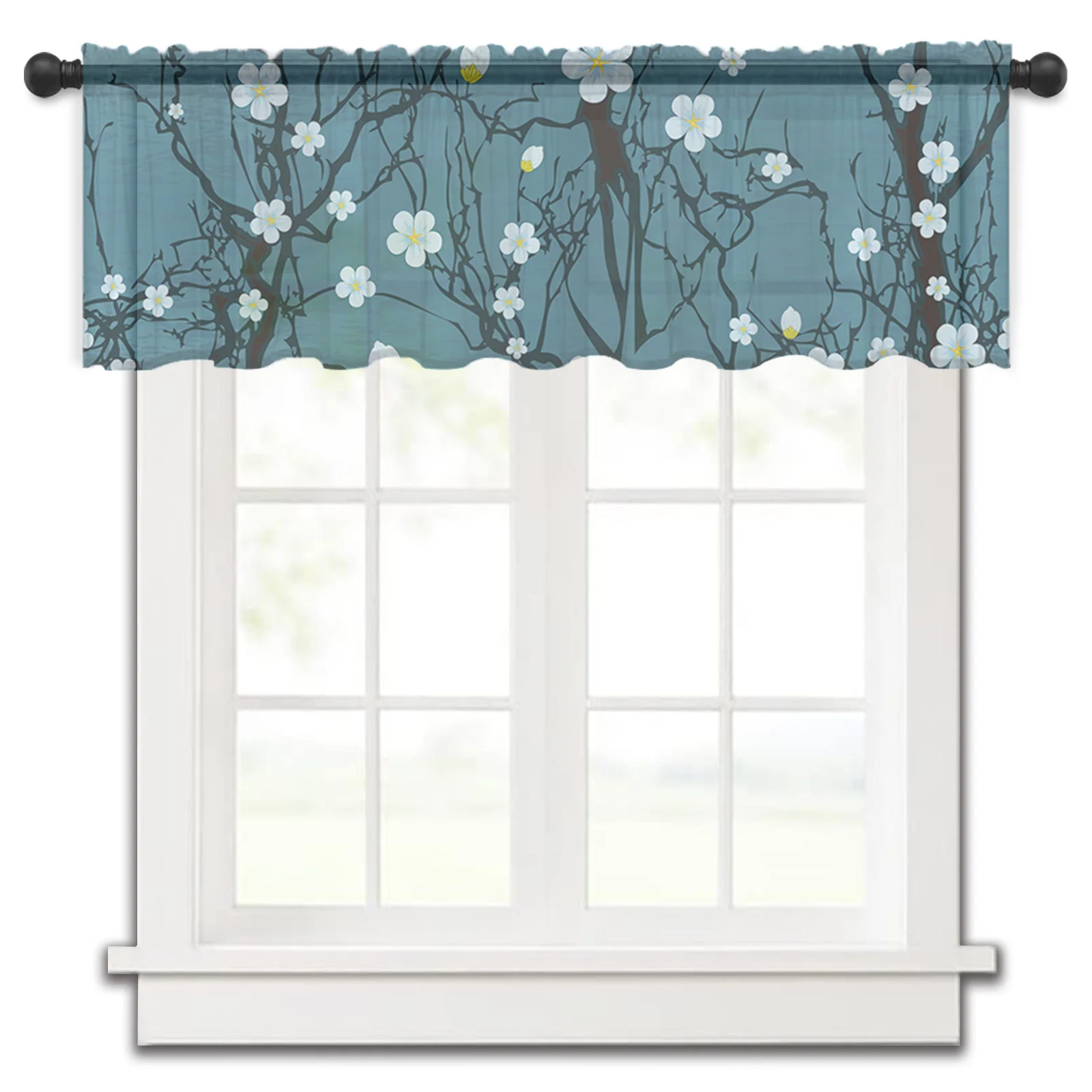 

Tree Flower Bud Abstract Water Wave Kitchen Small Curtain Tulle Sheer Short Curtain Bedroom Living Room Home Decor Voile Drapes