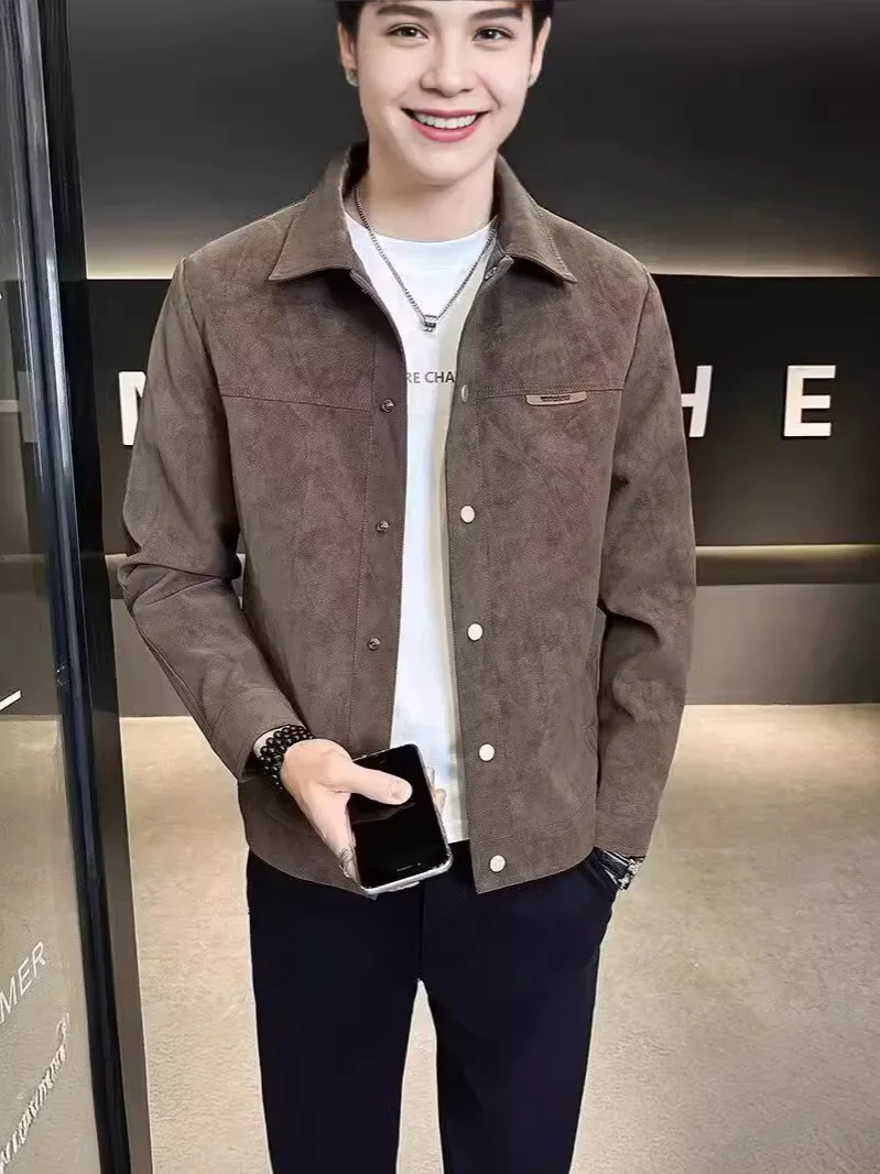 2024 новая замшевая кожаная куртка топ модный брендовый дизайн корейский стиль