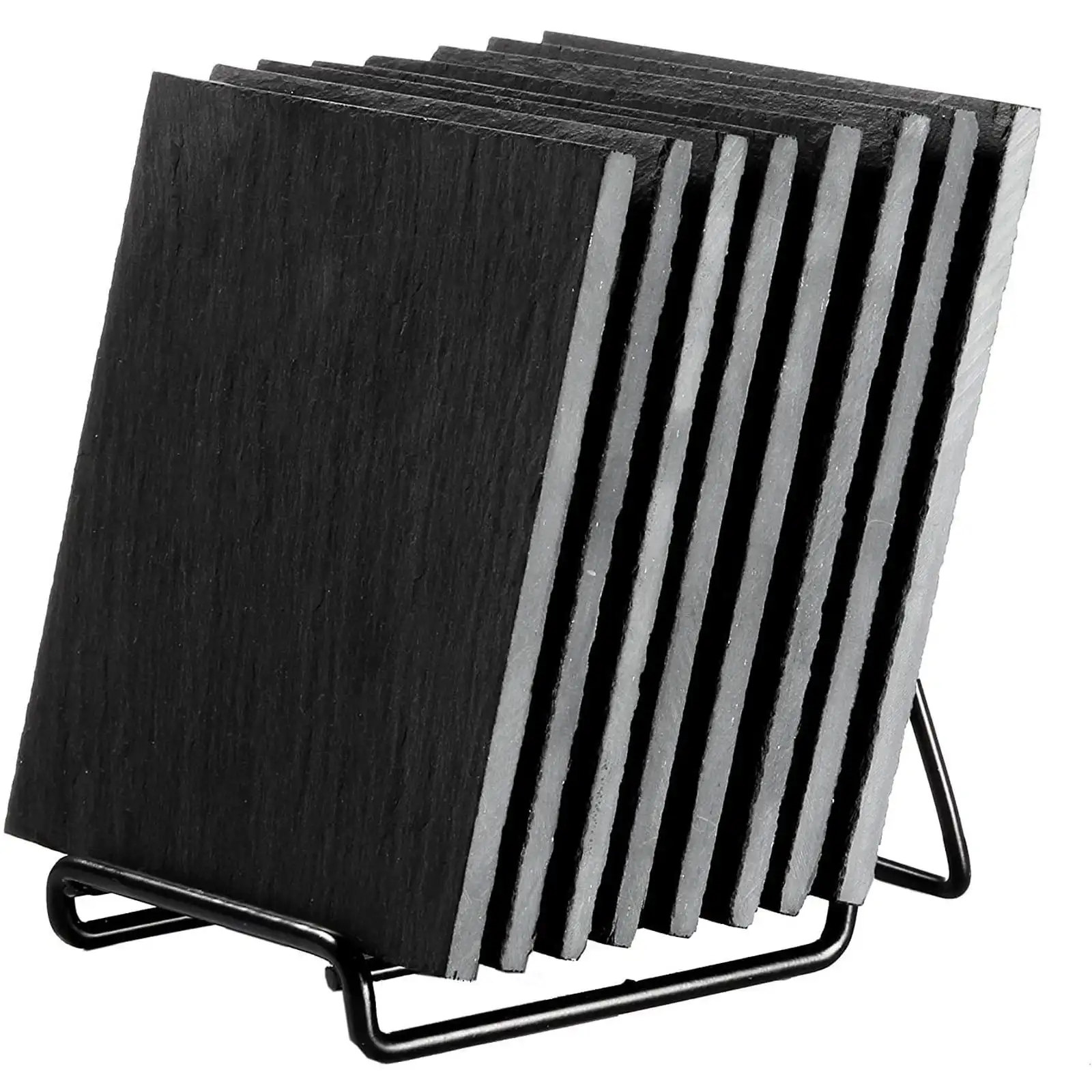 

8 Piece Set of Square Black Slate Coasters Set with Holder for Coffee Table, Office, , Kitchen, Dinner Table, Home Decor, 4 x 4-