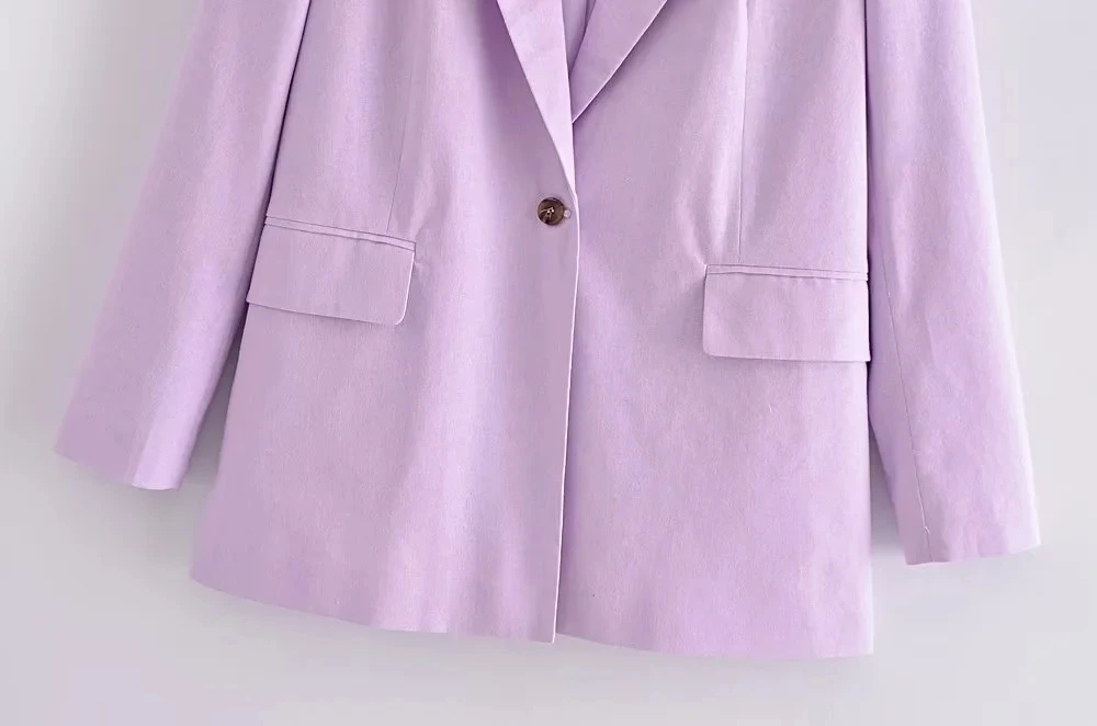 Dave&Di England Style Fashion Violet Linen Single Breasted Loose Jackets Tops  Casual Blazers Women