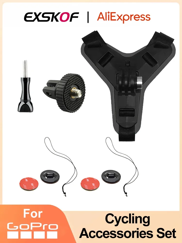 

Action Camera Black Motorcycle Helmet Chin Mount Bracket 1/4 Screw Adapter Anti-Lost Rope Set for GoPro Hero 11 10 9 SJCAM AKASO