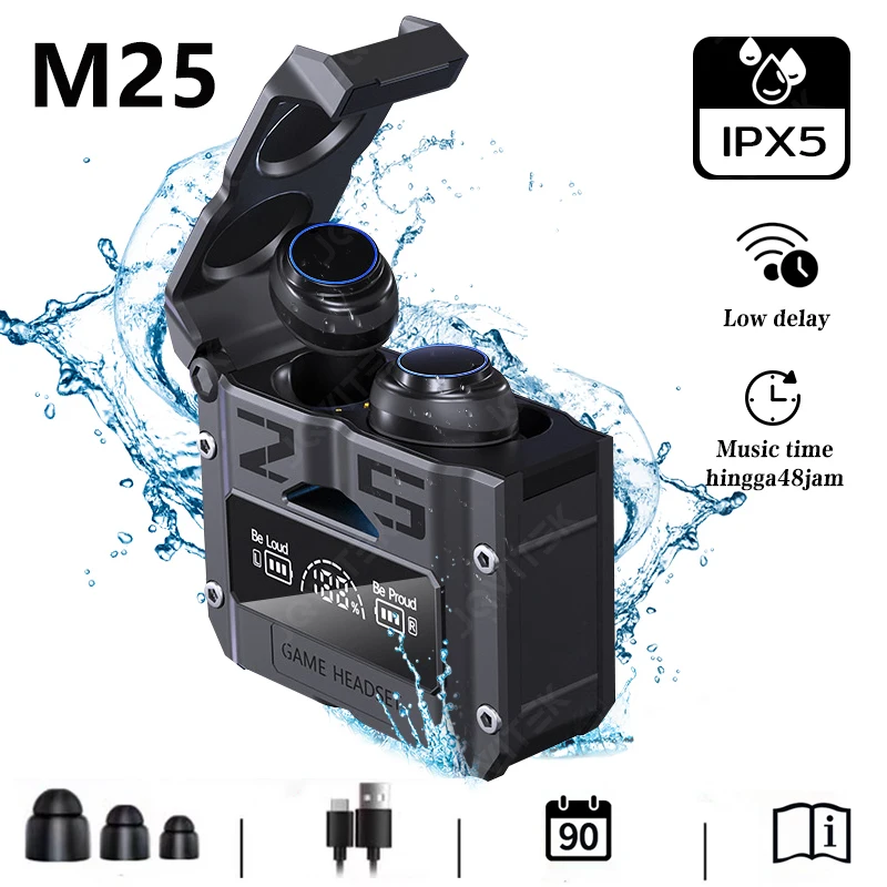 Беспроводные наушники M25 Bluetooth 5 3 TWS со стандартным дисплеем стереогарнитура с