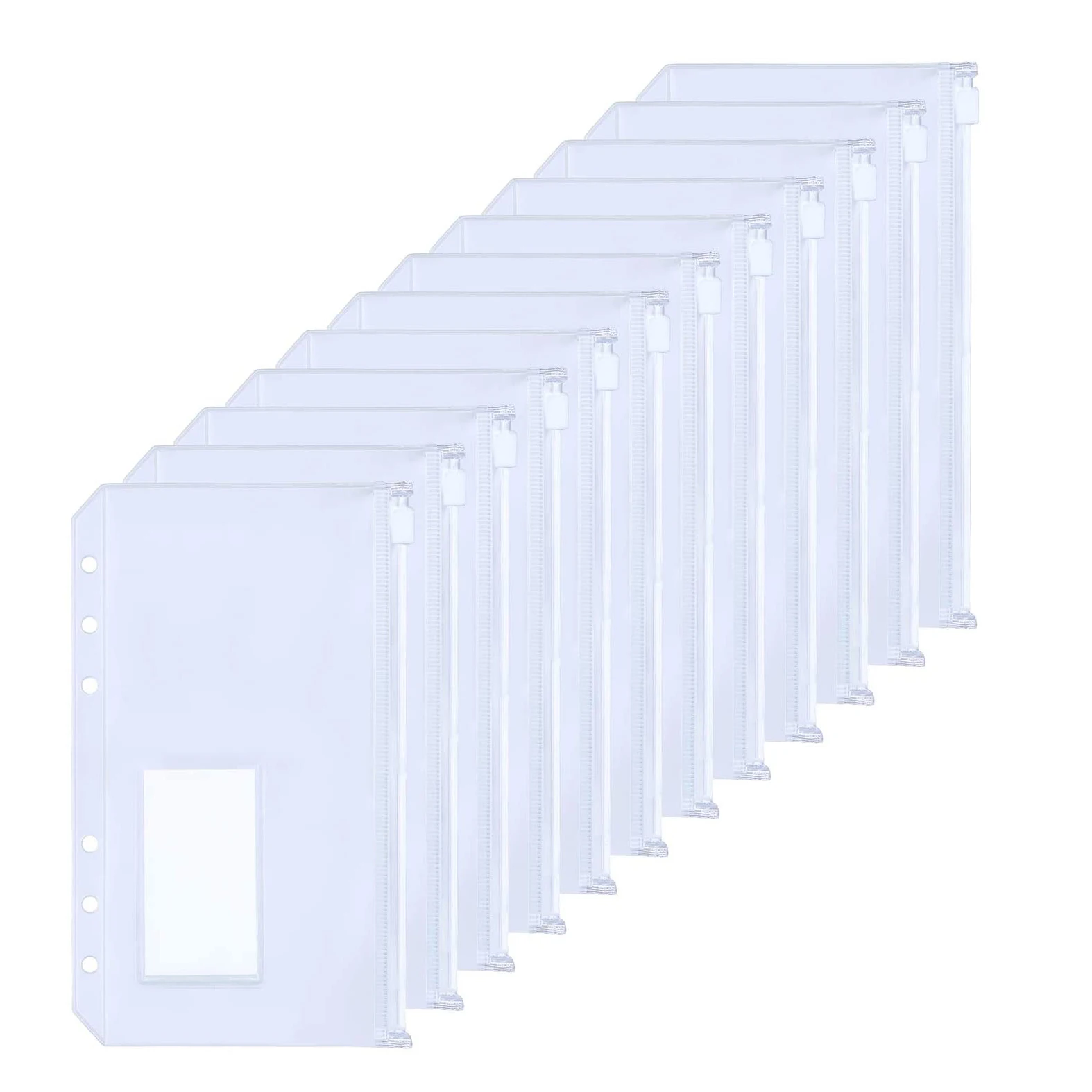 

12PCS A5/A6 Size PVC Binder Pockets with Label Pocket,Cash Budget Zipper Envelopes Pouches for A5/A6 6-Ring Notebook Binder