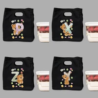 eco bag canvas tote portable thermal lunch baganime shopper storage travel bags 2022 new bear letter print youth bags