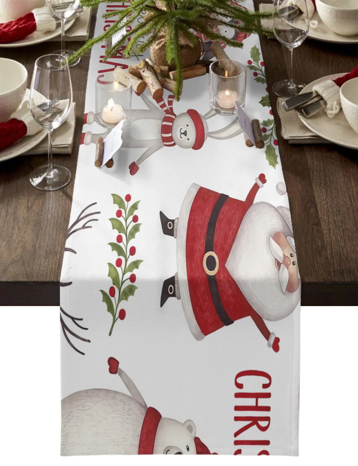 

Christmas Santa Table Runner Wedding Party Dining Table Cover Cloth Placemat Napkin Home Kitchen Decoration