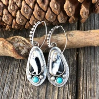 white buffalo turquoise silver earrings boho drop earrings for women unique artisan handmade jewelry