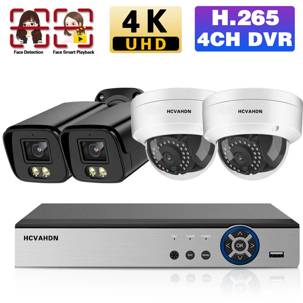 

CCTV AHD Security Camera System 4CH 4K DVR Kit Outdoor Indoor Home Monitoring Camera System 8MP XMEYE Video Surveillance Kit P2P