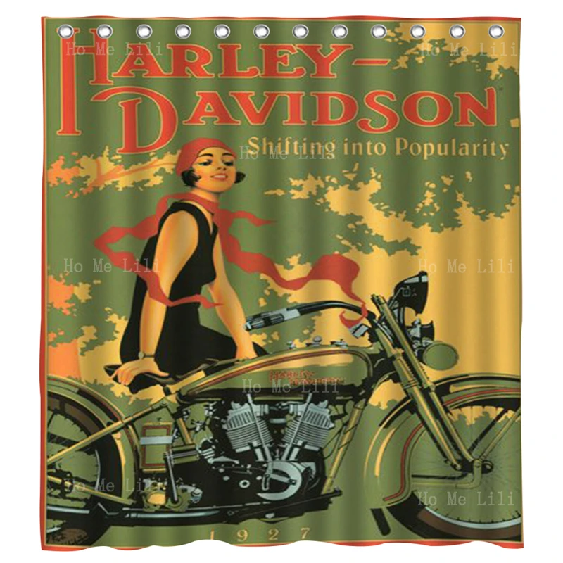 

Harley Retro Davidson Poster Vintage Flapper Girl Antique Motor Bike Vintagemasters Art Shower Curtain By Ho Me Lili