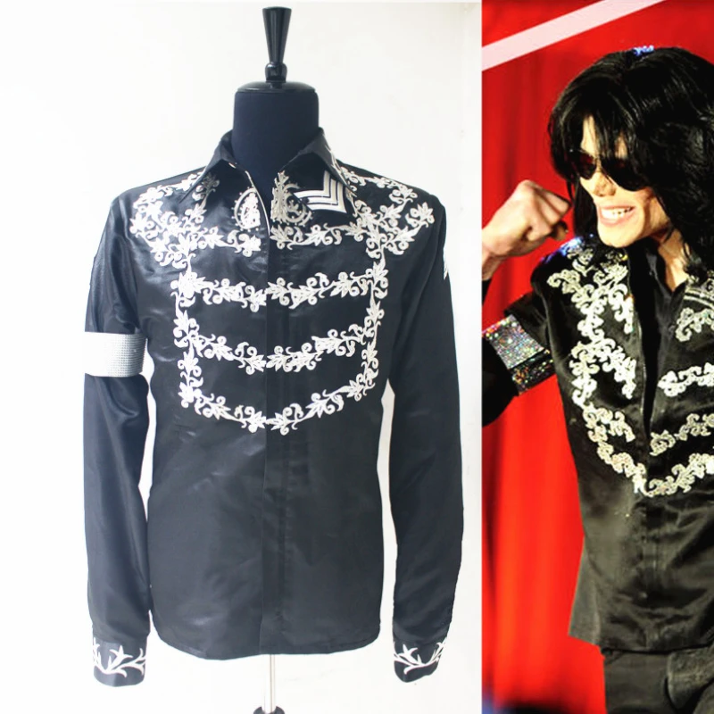 

Michael Jackson This Is It Black Comeback Press Conference Double Printed Shirt MJ Punk Top Underwear Modern Cosplay Costume