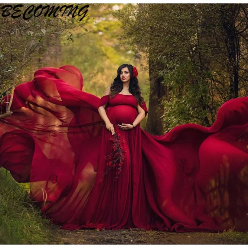

Sexy Maternity Evening Dresses Pregnancy Dress For PhotoShoot Chiffon Long Pregnant Women Maxi Gown Photography Prop Baby Shower