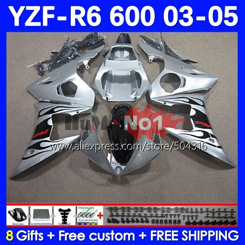 

Body Kit For YAMAHA YZF-R6 YZF R6 R 6 600CC YZF 600 CC 5No.78 YZF600 YZFR6 03 04 05 YZF-600 2003 2004 2005 Fairing silver flames