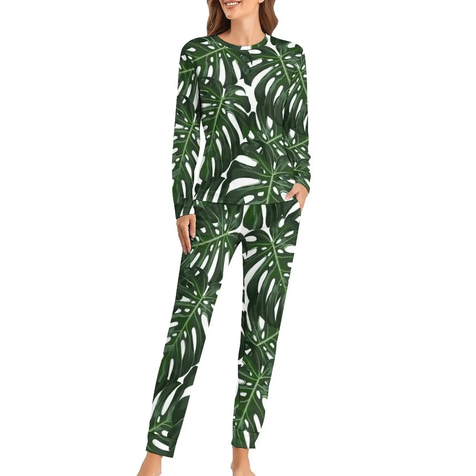 

Leaf Pajamas Plants Pants Girls Leisure Sleepwear Casual Fashion Pajama Set