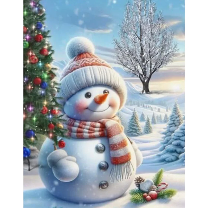 Алмазная живопись AB с мультяшным изображением снеговика и рождественской елки