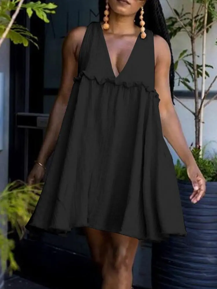 

Модный летний сарафан VONDA без рукавов 2022, женское сексуальное мини-платье с глубоким V-образным вырезом, праздничное пляжное богемное платье...