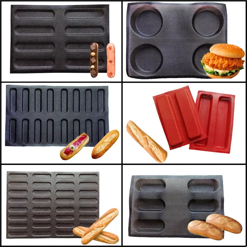 

Bread Tray Eclair Hamburger Silicone Molds Bun Pastry Baking Tools Glass Fiber Form Non Stick Bakeware