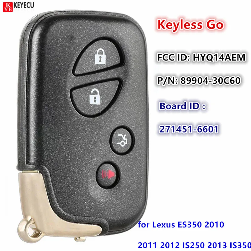 KEYECU 271451-6601 314 3 МГц для Lexus ES350 2010 2011 2012 IS250 2013 IS350 смарт-брелок дистанционного ключа