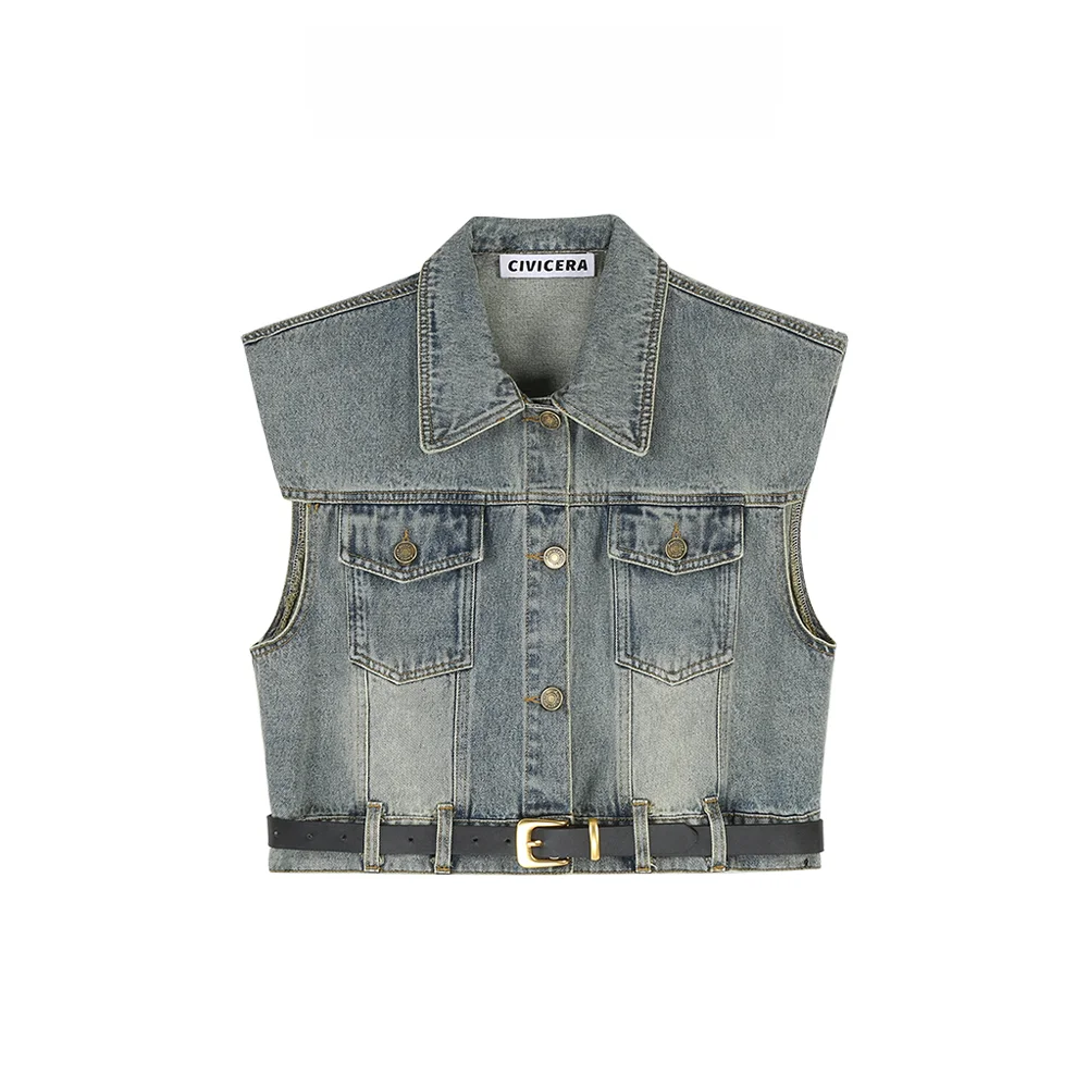 Civicera функциональный дизайн короткий джинсовый жилет верхняя одежда женская