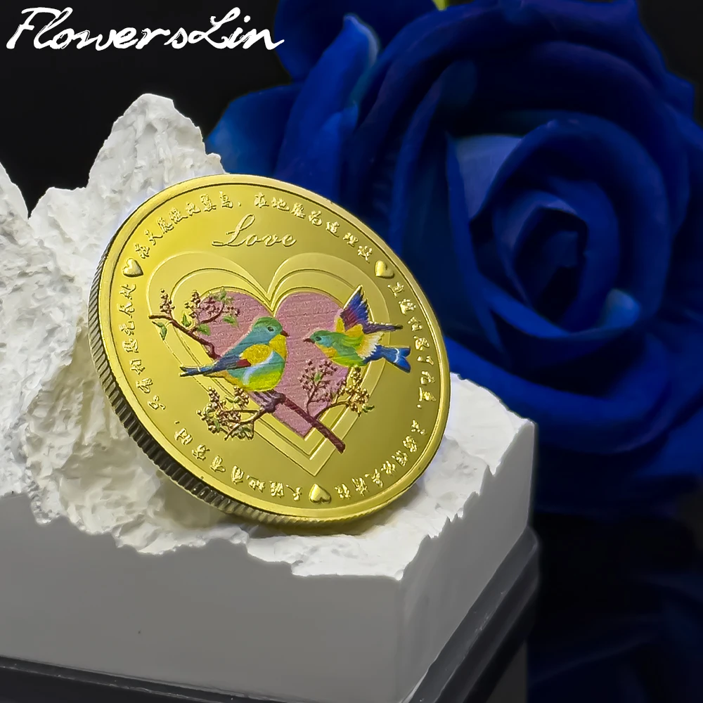 

FlowersLin Love памятная монета, красный-светлый Leiothrix, романтический спутник жизни на вечность, подарок на день Святого Валентина, сувенир
