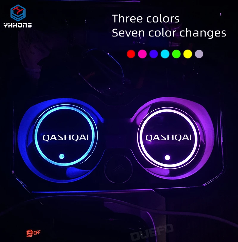 

Светящийся Автомобильный держатель для подстаканника под воду, 7 цветов, USB-зарядка, автомобильная светодиодная атмосфера, аксессуары для Nissan Qashqai J10 J11