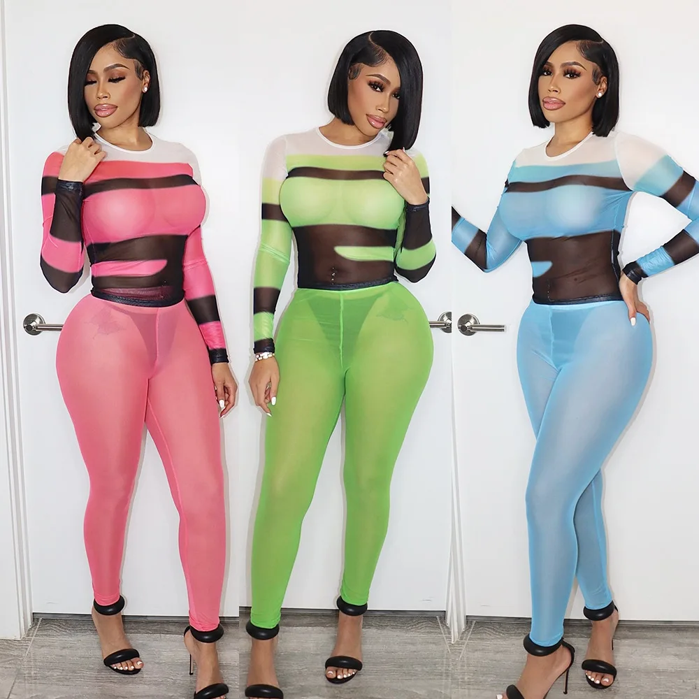 

2022 Casual Women Tracksuit Color Patchwork Slim Shirt + Long Pants Sportsuit Matching Suit Clothes For Women Outfit