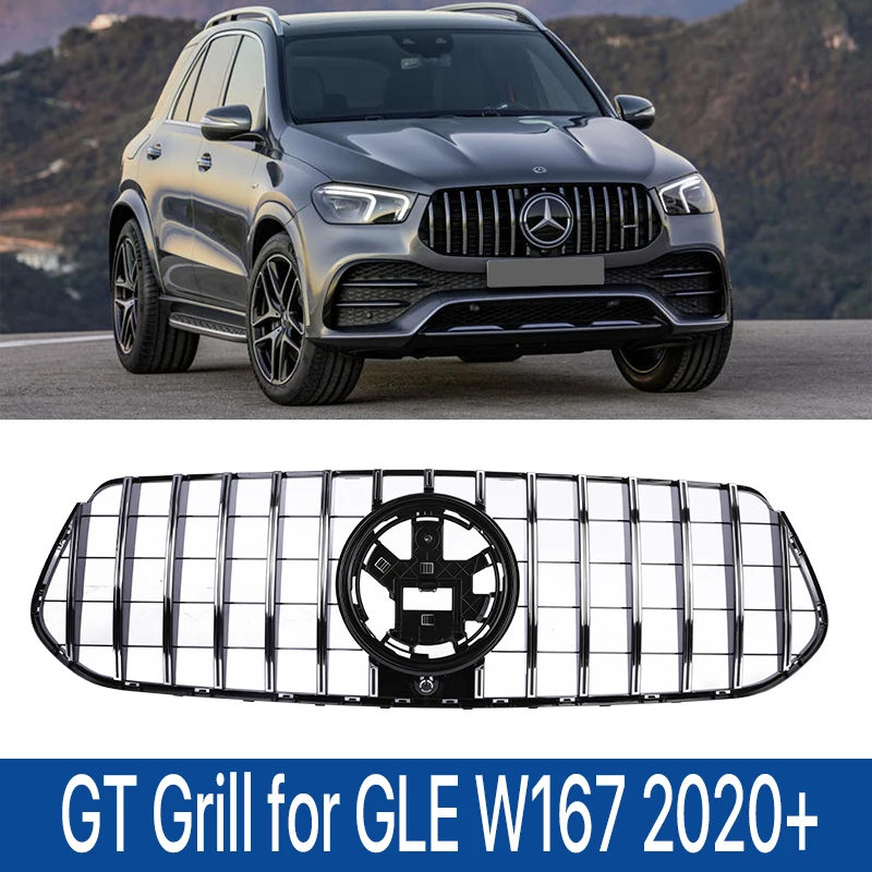 Front Bumper Panamericana GT Grille Sport Style For Mercedes Benz GLE Class W167 300d 350 450 Grill 2020-2023 Black Silver