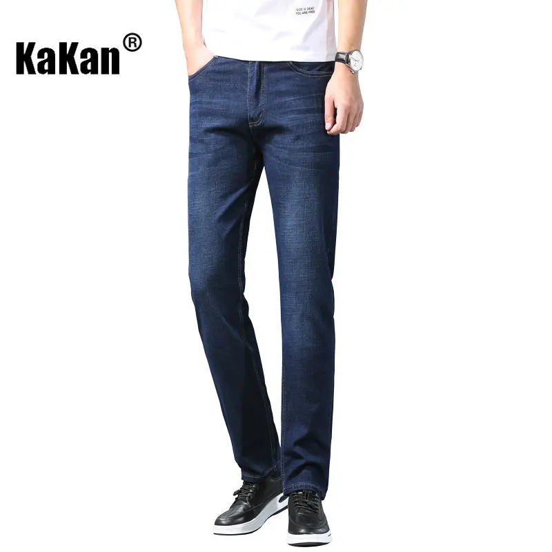 Kakan - New European and American Elastic Business Straight Fit Jeans for Men, Blue Casual Long Jeans K4-152