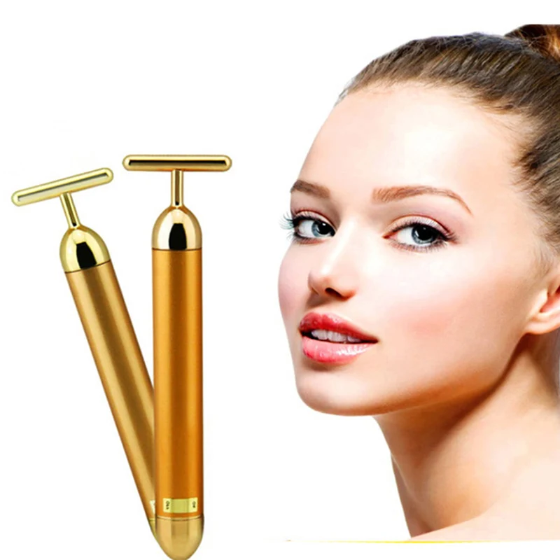 

24k Gold Face Lift Bar Roller Vibration Slimming Massager Facial Stick Facial Beauty Skin Care T Shaped Vibrating Tool
