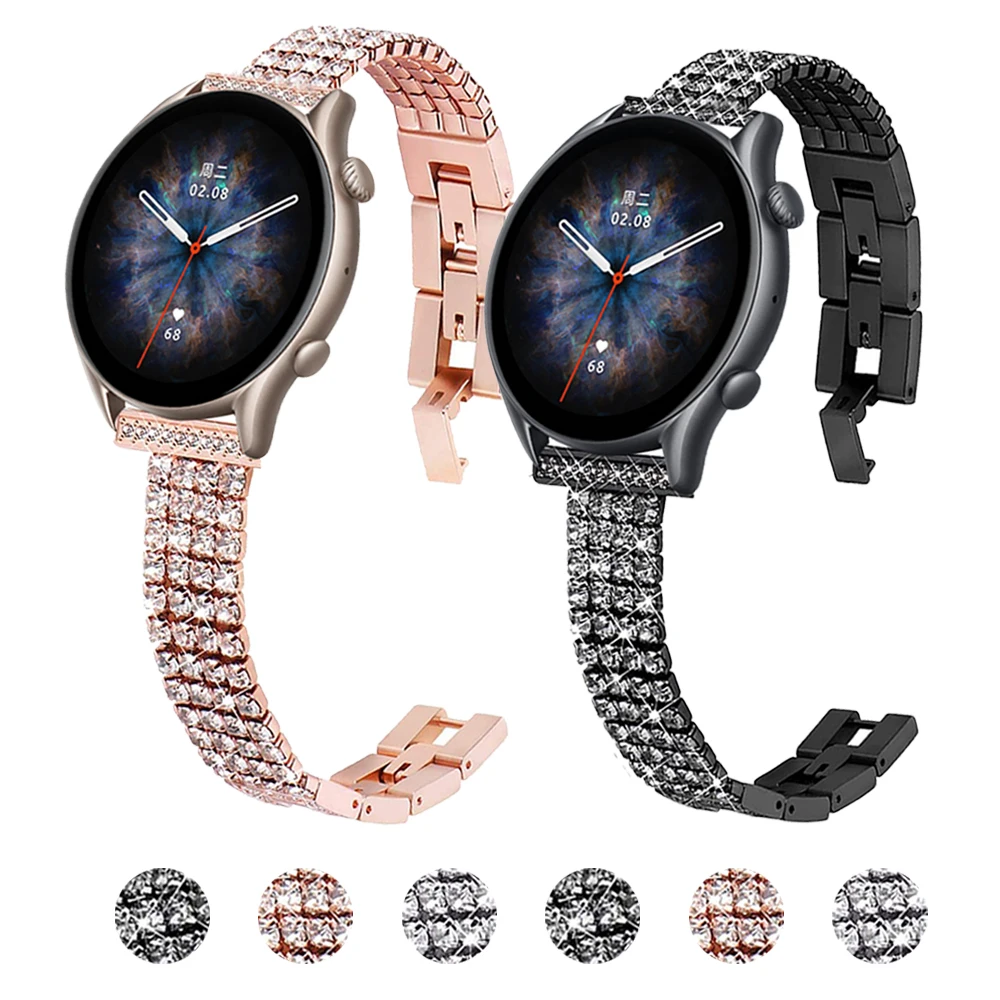 

Women Diamond Strap For Huami Amazfit GTR 3 Pro 2 2e 47mm 42mm Metal Stainless Steel Band For Pace GTS 2 Bip 20mm 22mm Bracelet