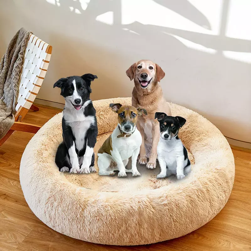

2022New Super Soft Long Plush Fluffy Dog Beds For Large Dogs Round Labradors House Cushion Pet Product Accessories Dropshipping