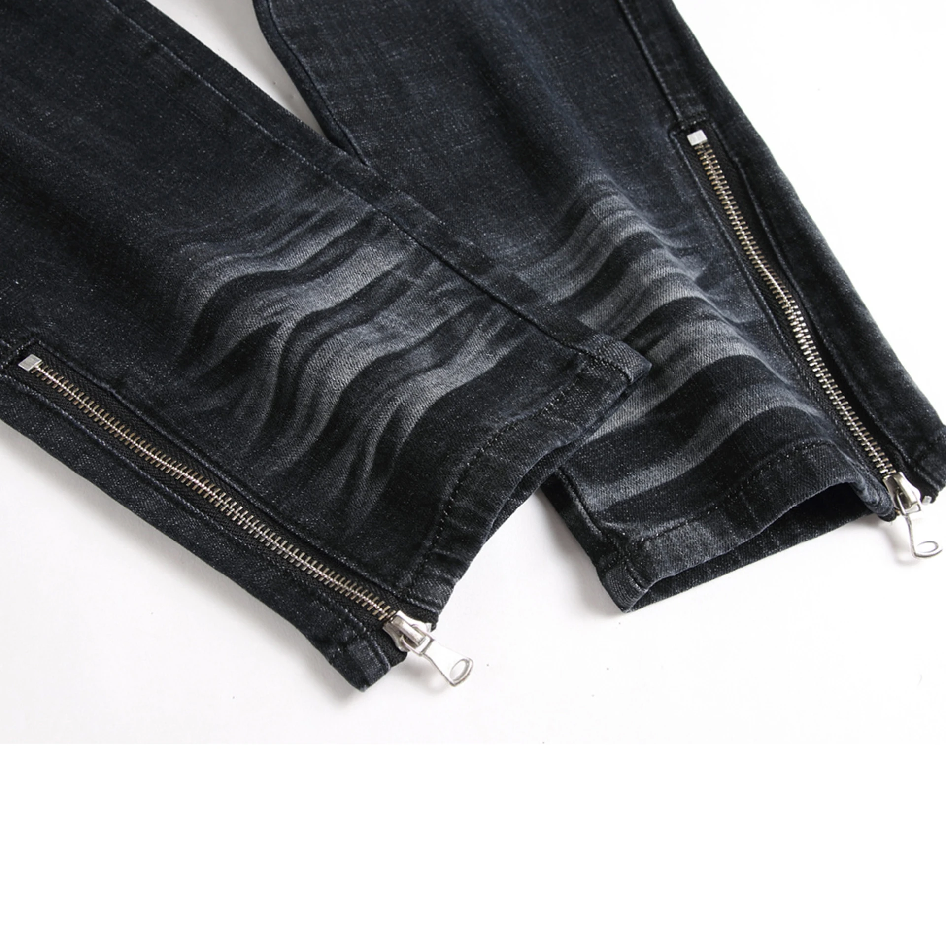 Men's Casual Everyday Jeans Slim Stretch Multi-Pocket Ripped Cat Beard Black Denim Overalls Streetwear Denim Pants Ropa Hombre