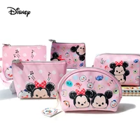 original disney mickey mouse pink makeup beauty bag women multi function pu travel storage bucket bag makeup bag coin purse