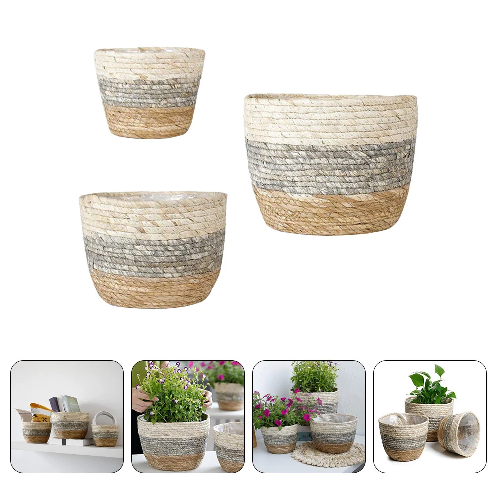 

3pcs Woven Plant Display Baskets Straw Woven Flowerpots Succulent Flower Pots for Home Outdoor Indoor