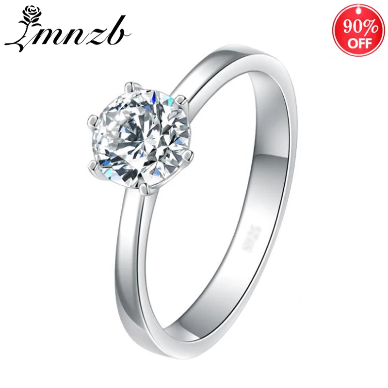 

LMNZB Solitaire 1 Carat CZ Zircon Engagement Wedding Band Prevent Allergy Tibetan Silver Rings Fashion Jewelry Gift for Women