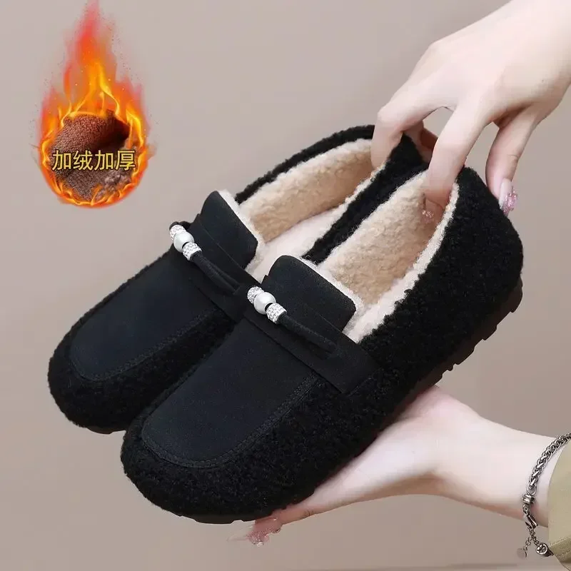 Хлопковая обувь женская зимняя новая плюшевая теплая модная удобная без
