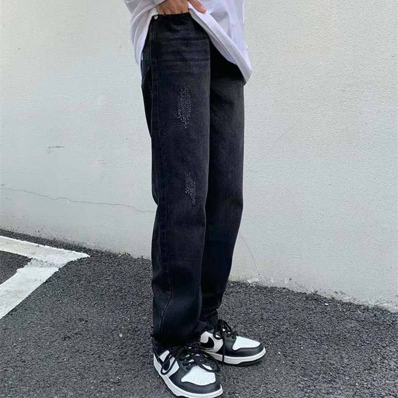 2022 Dark Streetwear Letter Embroidery Black Vintage Men Baggy Jeans Pants Hip Hop Straight Y2K Denim Trousers Pantalones Hombre