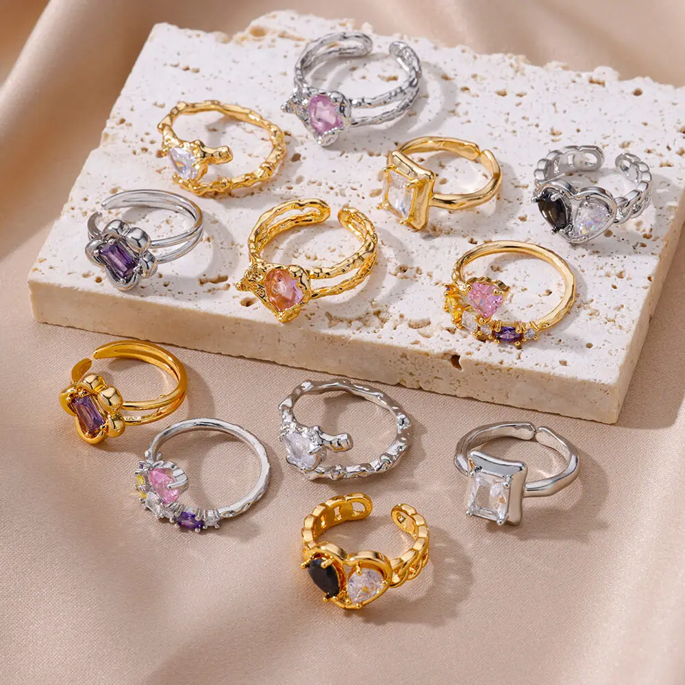 

Vintage Shiny Zircon Opal Love Open Ring for Women Y2K Pink Crystal Irregular Heart Ring Kpop Punk Girl Party Jewelry Gifts 2023