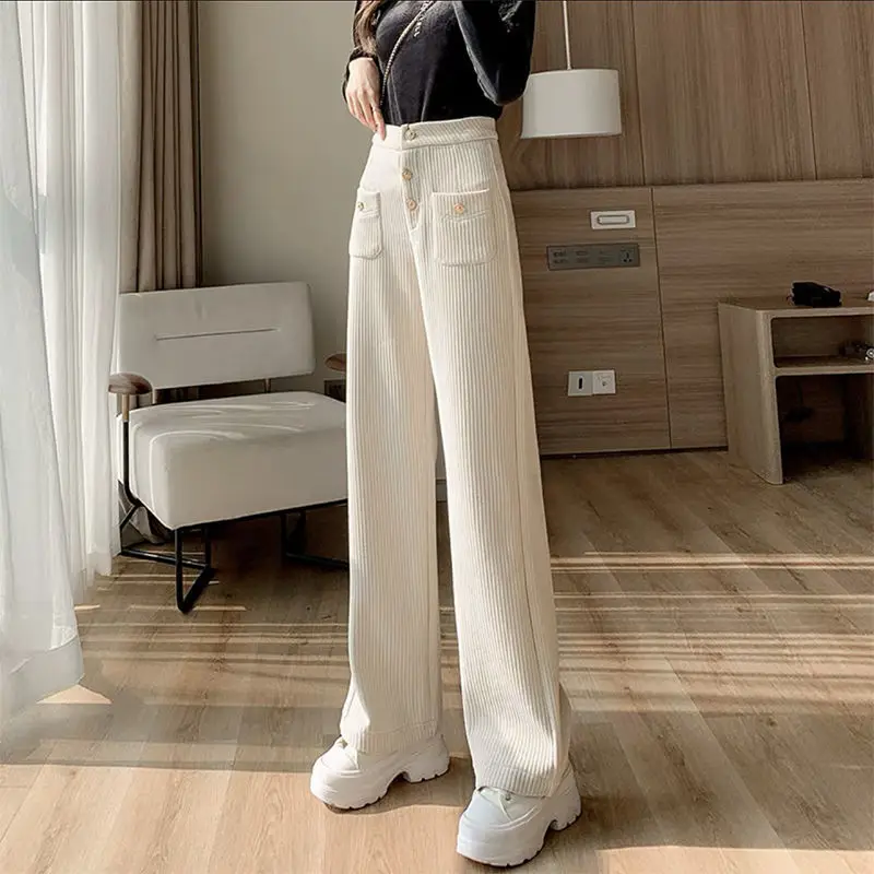 Autumn  Winter 2022 New Thickened Wide Leg Pants Women's Fashion Straight  High Waist Sagging Slim  Casual Pants