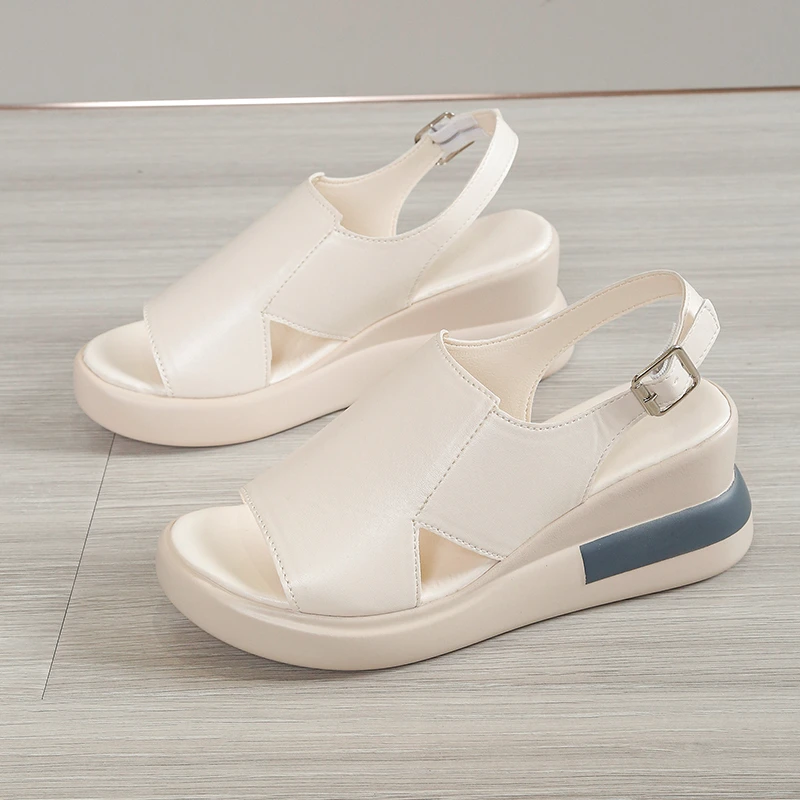 Platform Women Sandals Soft Leather Female Sandals Summer Non-slip Women's Sandals Beach Casual Shoes Back Strap Large Size 2023