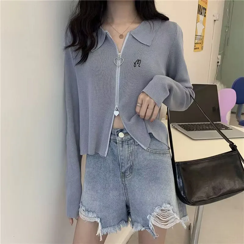 2023 Spring New Versatile Golf Zipper Sweater Long Sleeve Knitted Cardigan Women's Golf Jacket Top Fashion Slim Fit Short Top