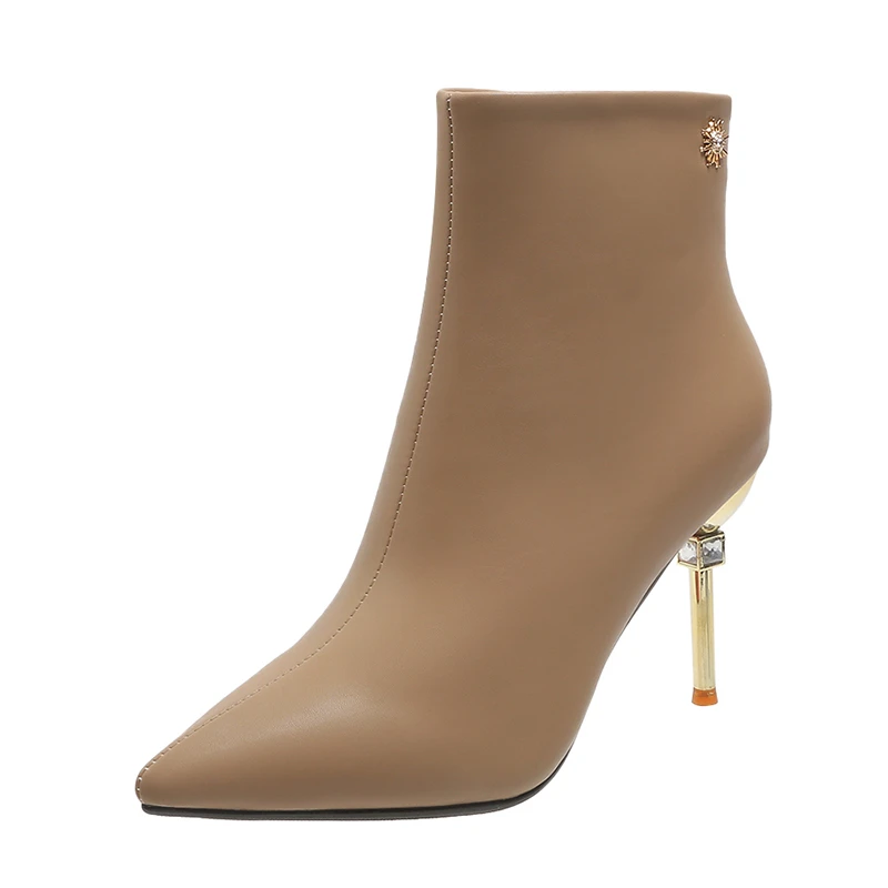 Лидер продаж 2023 женская зимняя обувь женские ботинки однотонные с острым носком