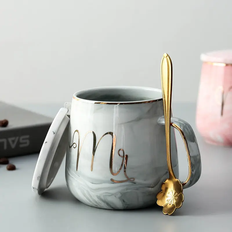 

Creative European-Style Simple Ceramic Mug with Cover Spoon Men's and Women's Office Household Tea Brewing Drinking Cup