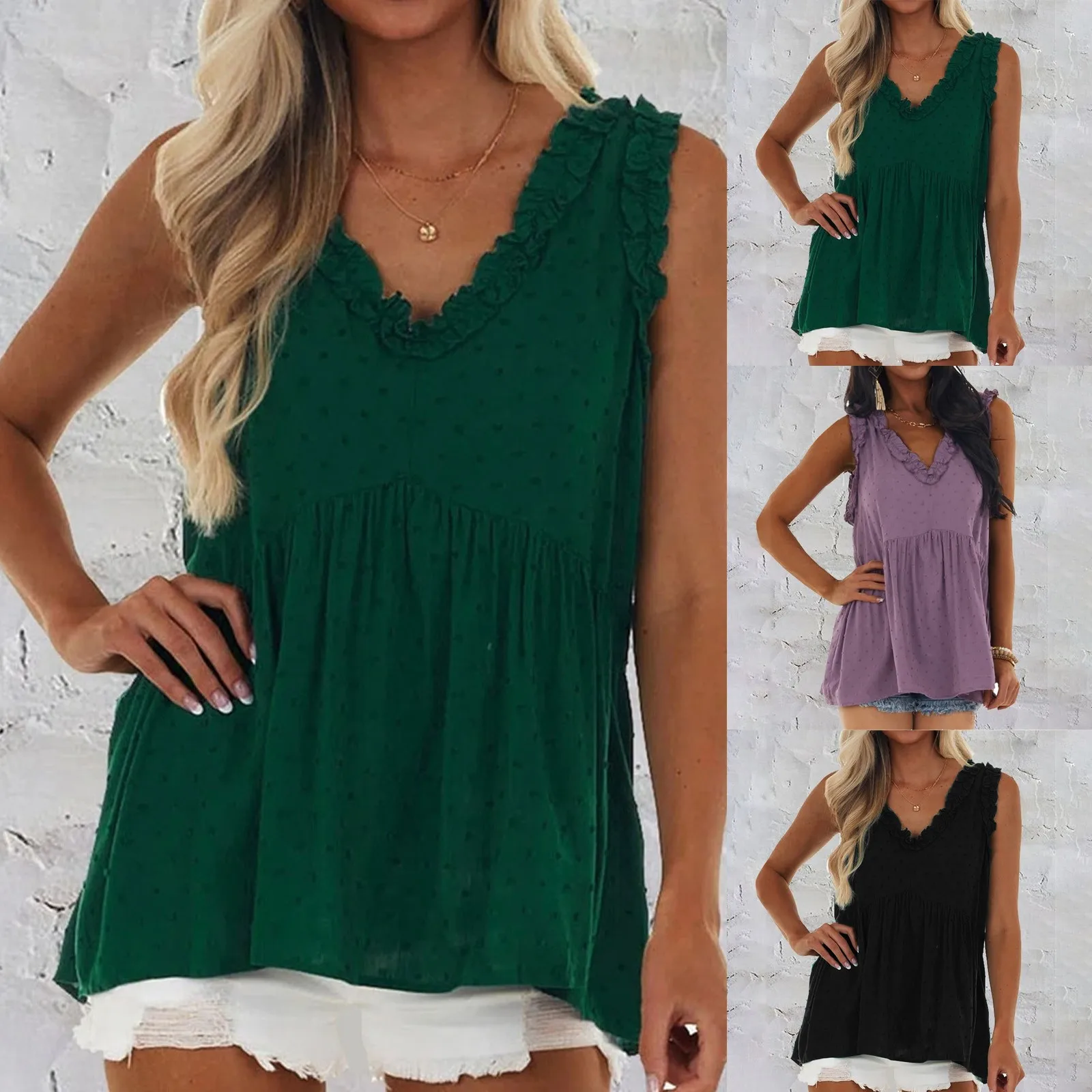 

Lady Wrap Sleeveless V Neck Tops Summer Loose Casual T Shirts Tunic Blouse Tops For Women Two Layer Chiffon Shirt